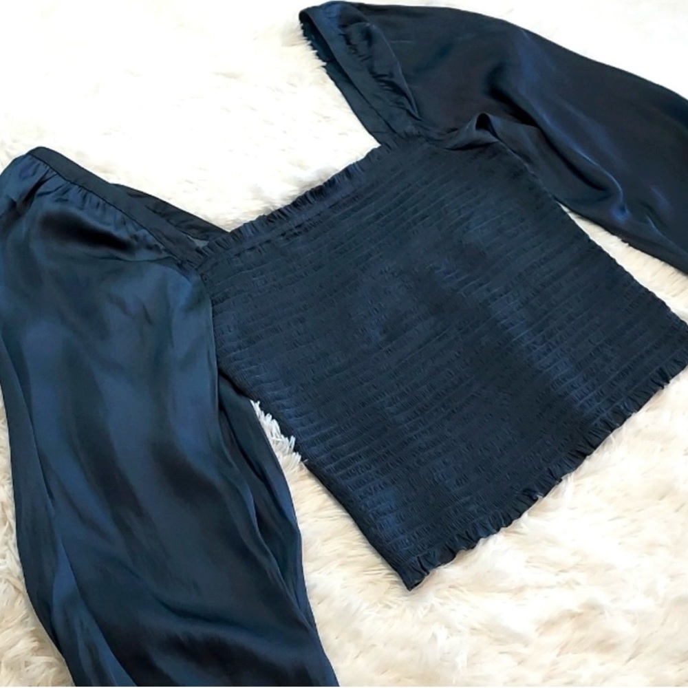 J. Crew Blouse, baggy sleeves, square neck dark green size M